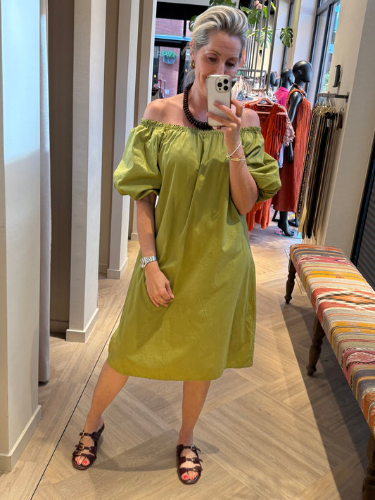 Jurk Claire Offshoulder Groen - Peet kleding