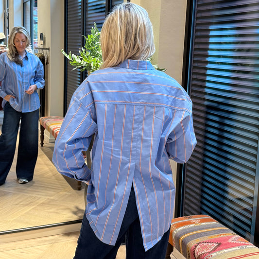Ichi Blouse Sadia Streep Blauw