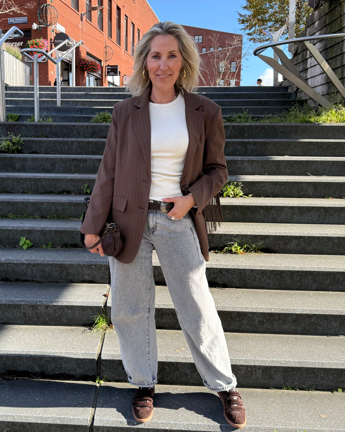 Blazer Billy Krijtstreep Franje Bruin - Peet kleding
