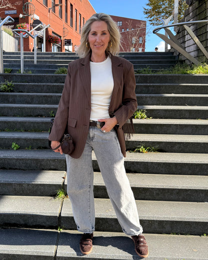 Blazer Billy Krijtstreep Franje Bruin - Peet kleding