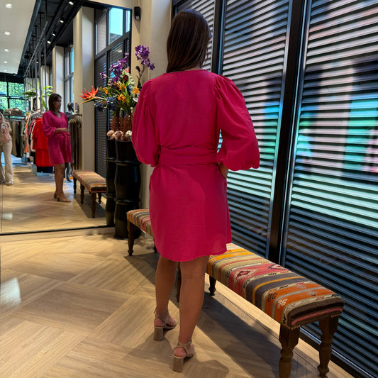 Azzurro Jurk Carly V-Hals Cerise - Peet kleding