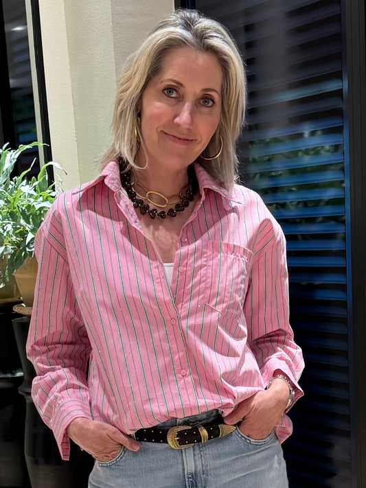 Blouse Yasmine Streep Roze - Peet kleding