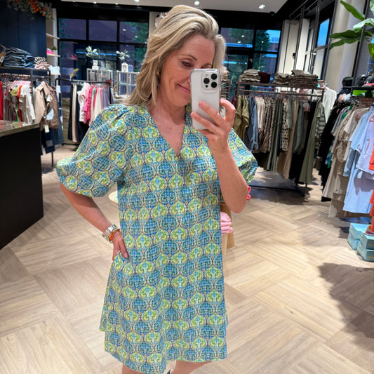 Azzurro Jurk Marly V-Hals Blauw Print