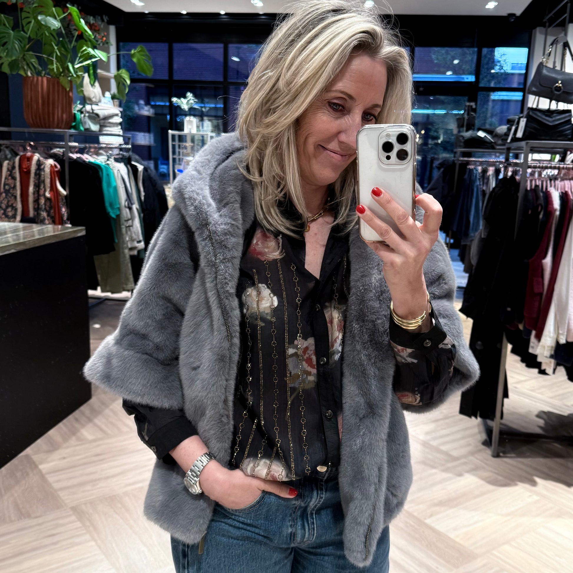Bodywarmer Celia Faux Fur Grijs - Peet kleding