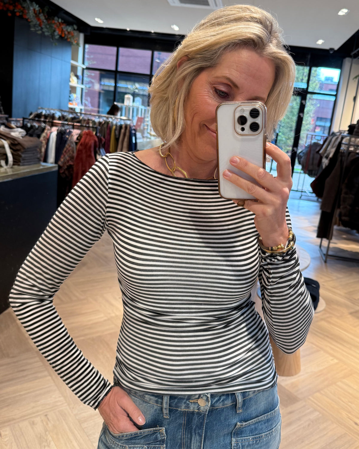 Top Streep Jess Zwart Wit - Peet kleding