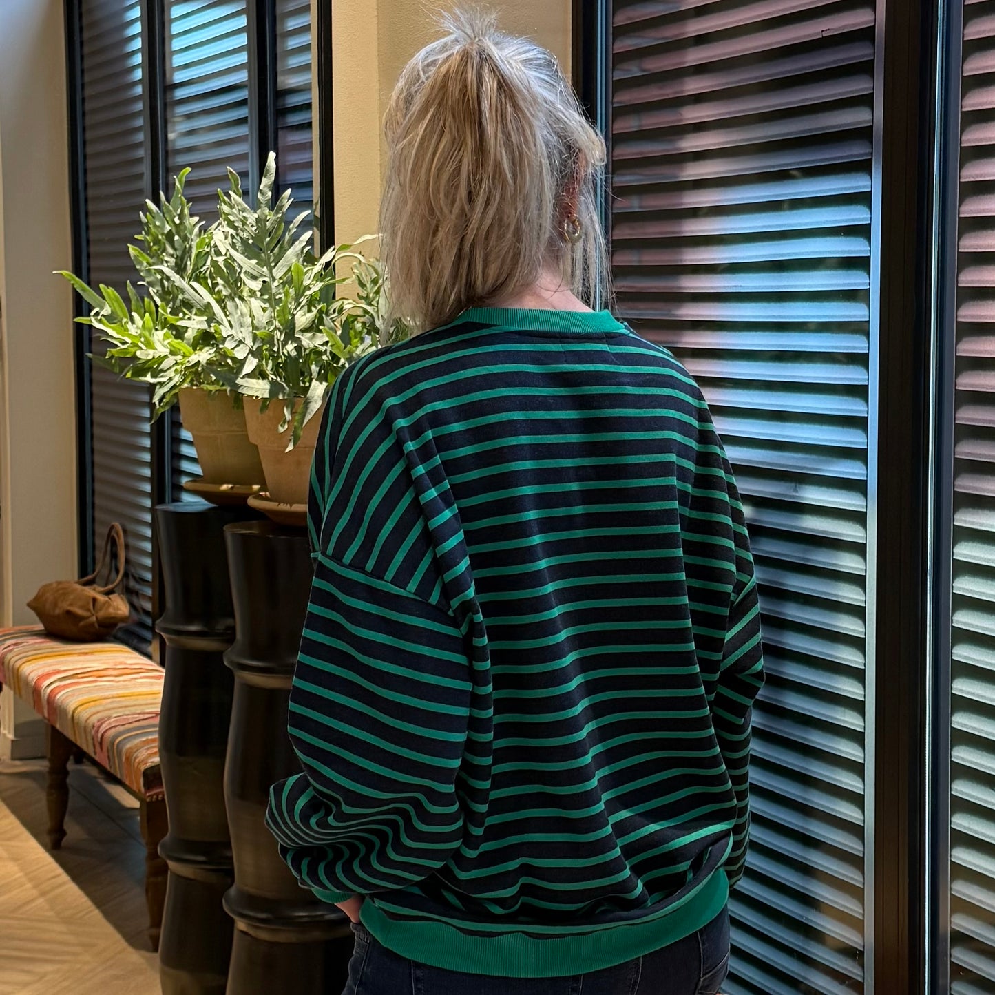 Azzurro Pip Sweater Streep Navy Groen - Peet kleding