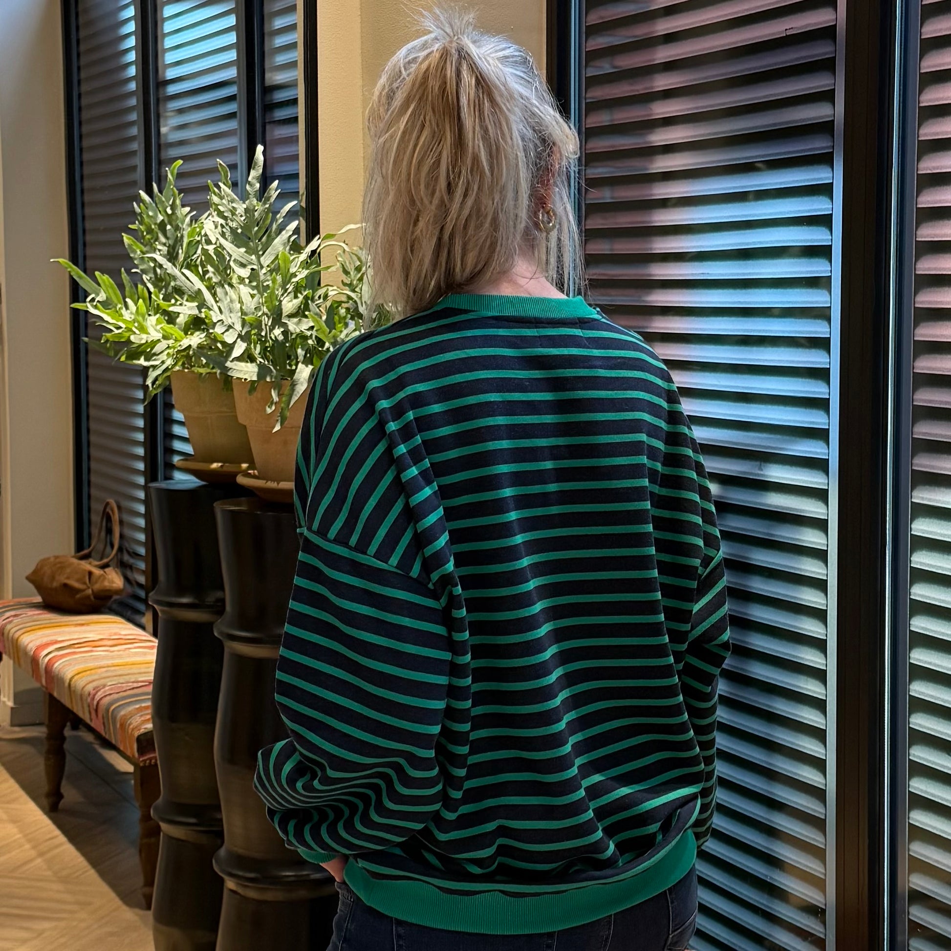 Azzurro Pip Sweater Streep Navy Groen - Peet kleding