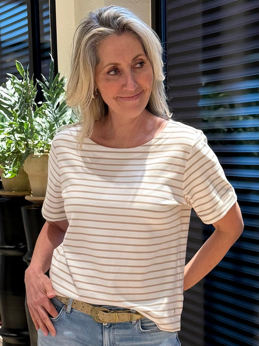 Red Button Korte Mouw Shirt Terry Zand - Peet kleding