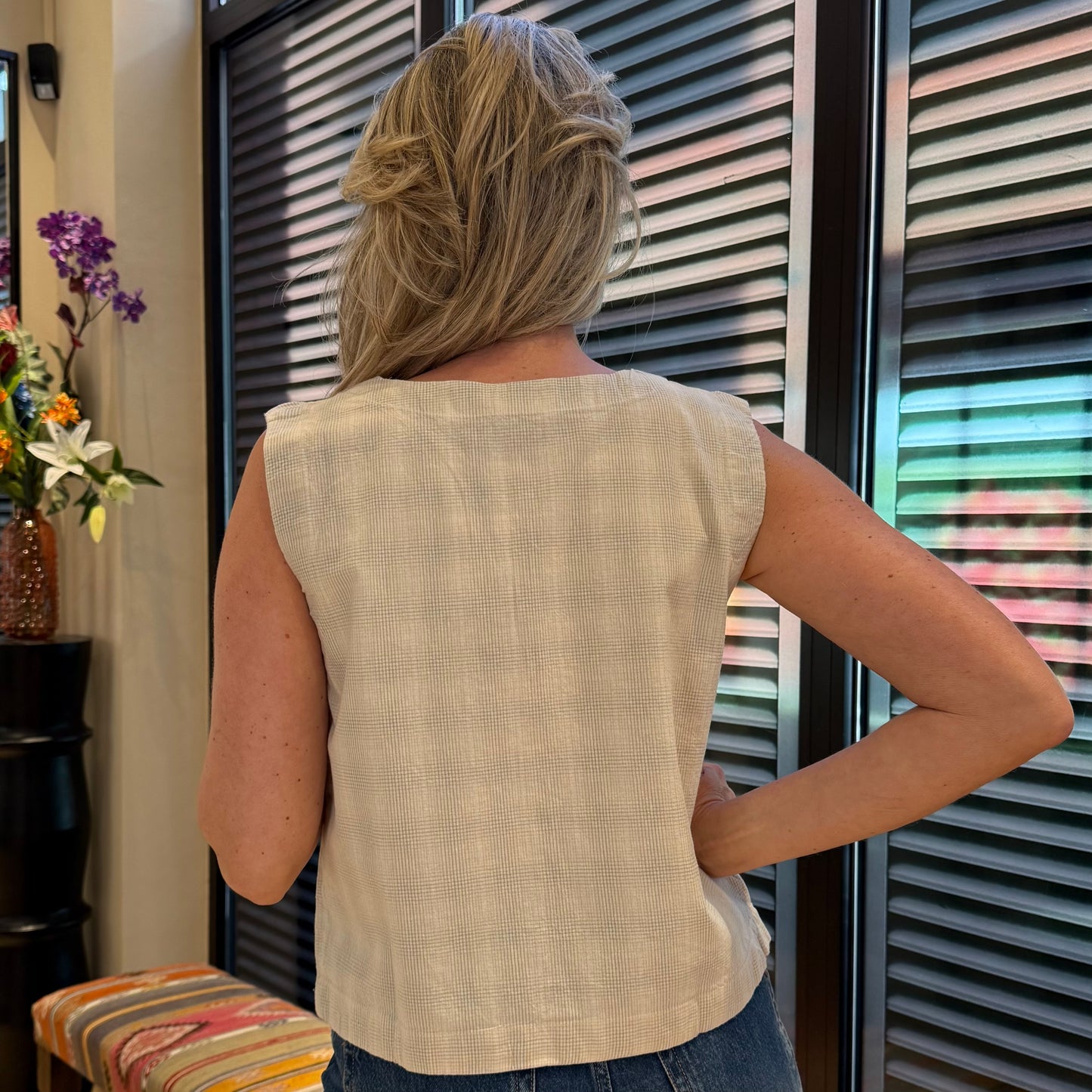 Ichi Gilet Saffron Ruit Zand - Peet kleding