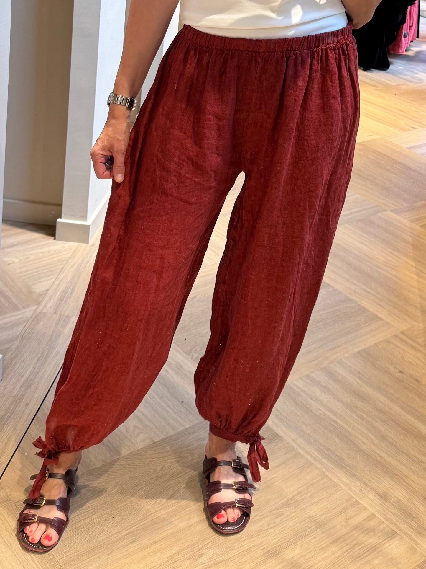Broek Lea Linnen Balloon Bordeaux