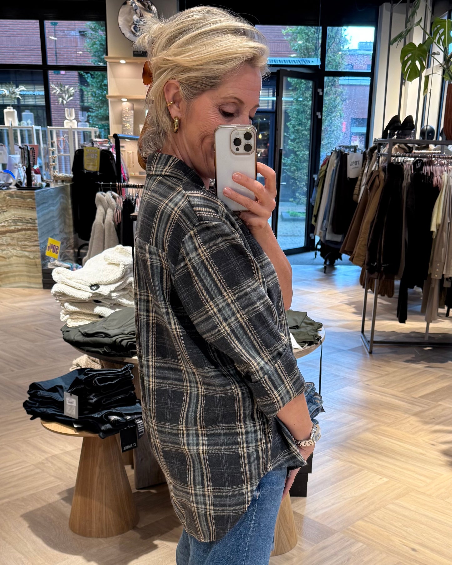 Blouse Wood Ruiten Olijf Blauw