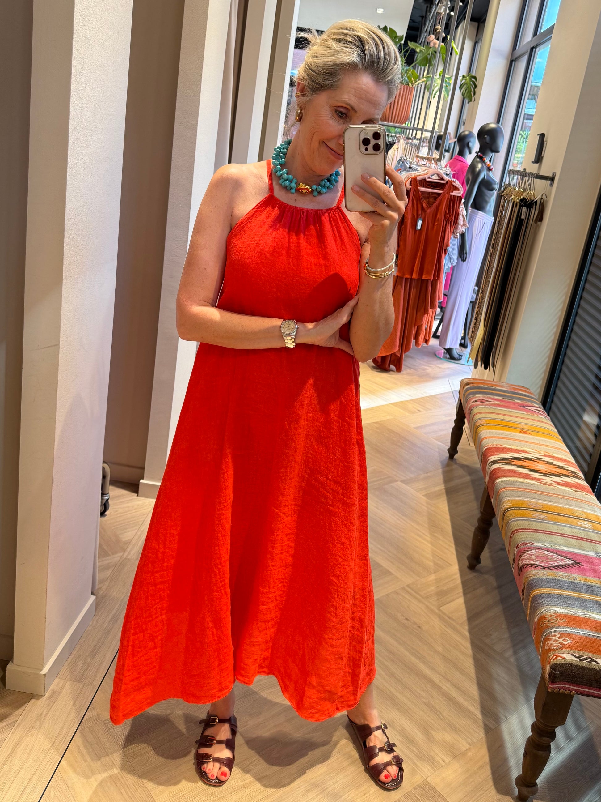 Jurk Marina Linnen Rood - Peet kleding
