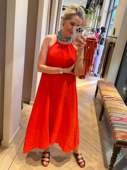 Jurk Marina Linnen Rood - Peet kleding
