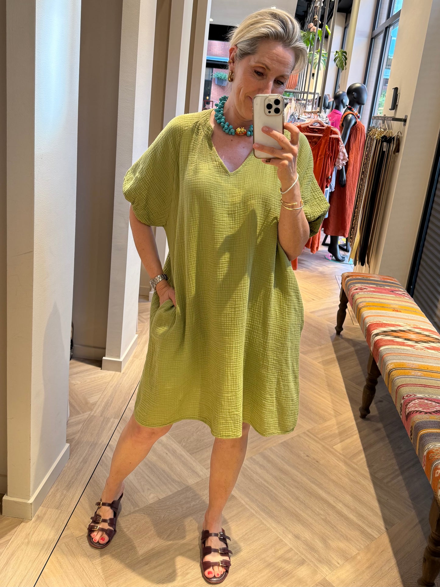 Jurk Gigi Mousseline Groen - Peet kleding