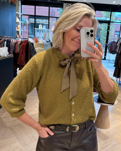 Angora Vest Strik Olijf - Peet kleding