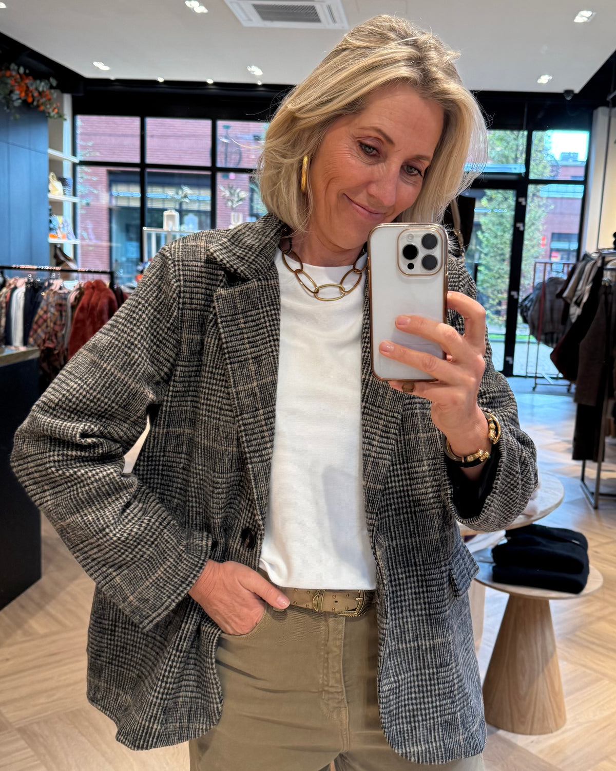 Blazer Velours Ruit Zwart - Peet kleding