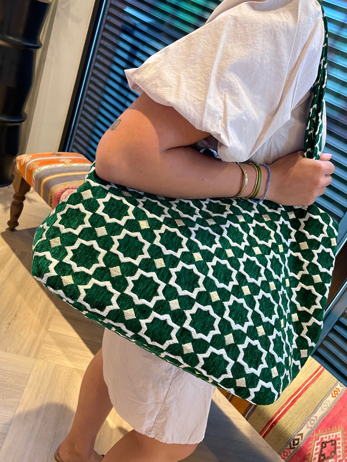 Tas Luca Maxi Velour Print Donkergroen
