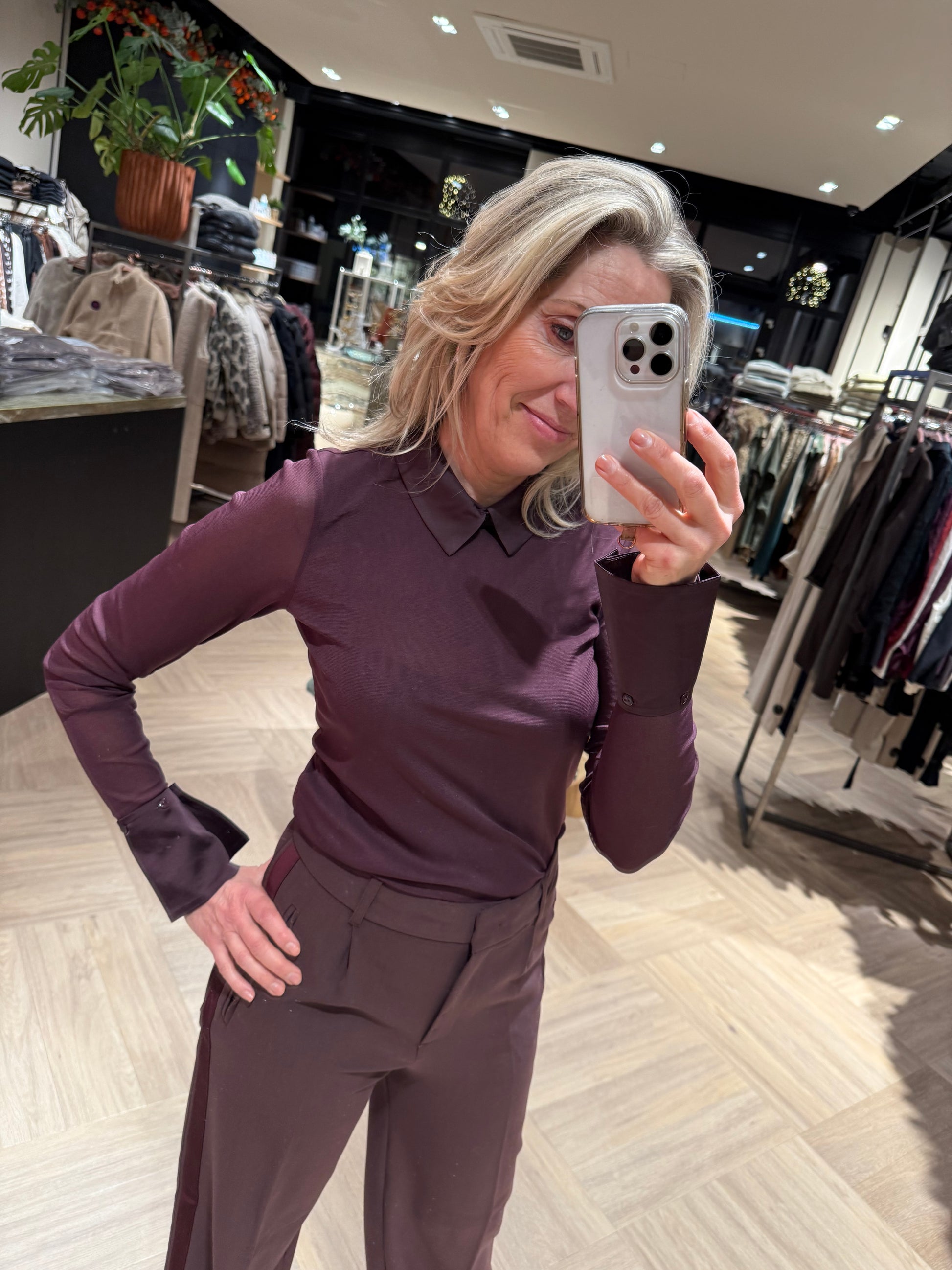 Yaya Mesh Top Aubergine - Peet kleding