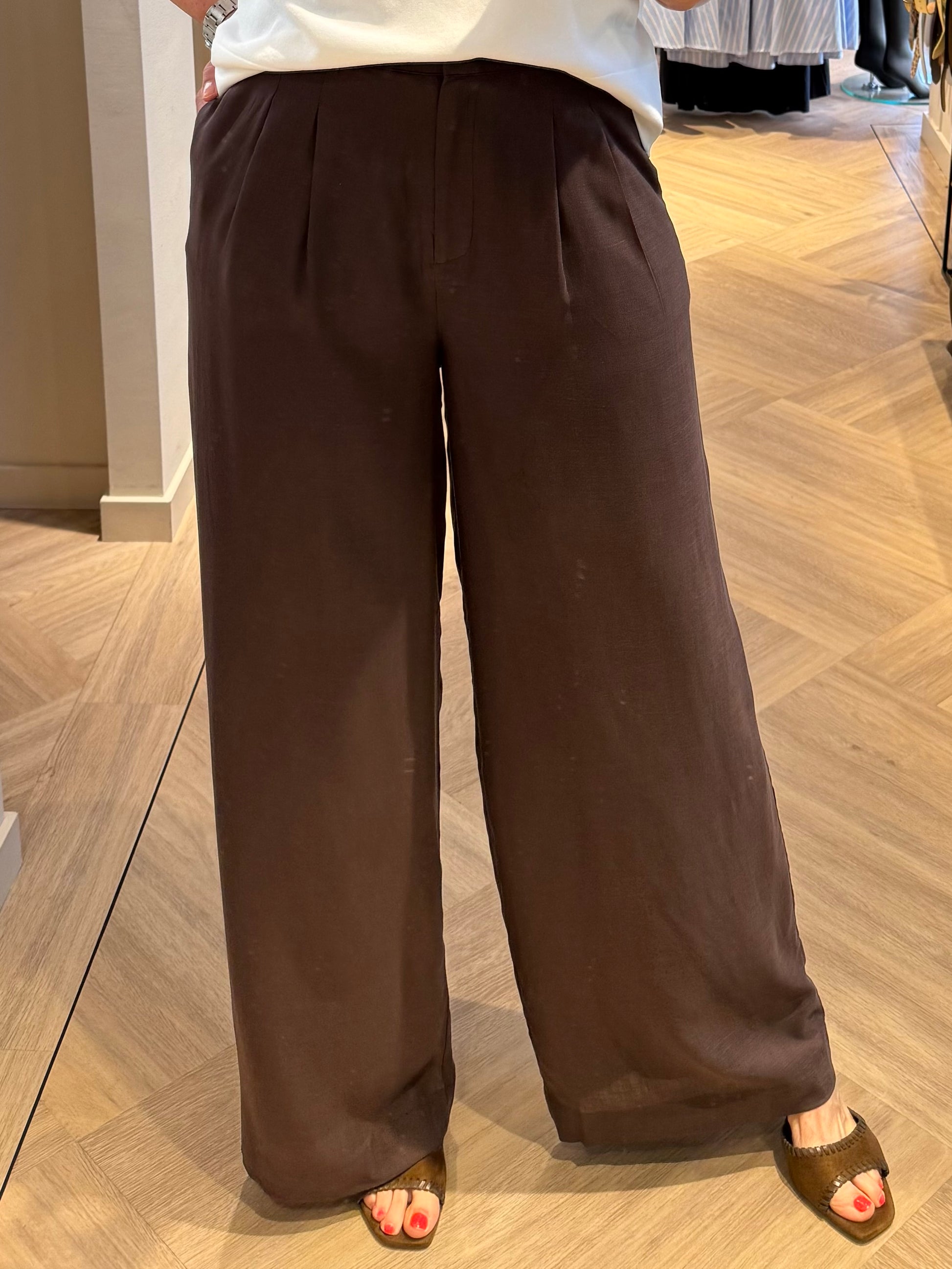 Yaya Wide Legg Pantalon Bruin - Peet kleding