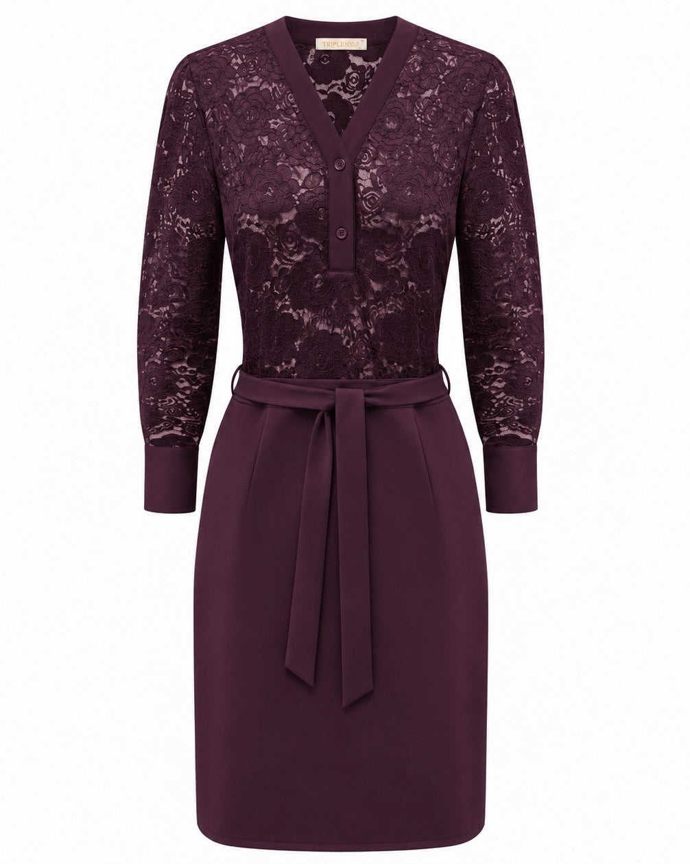 Triple Nine - Travel Jurk Lace Aubergine - 51842 - Peet kleding