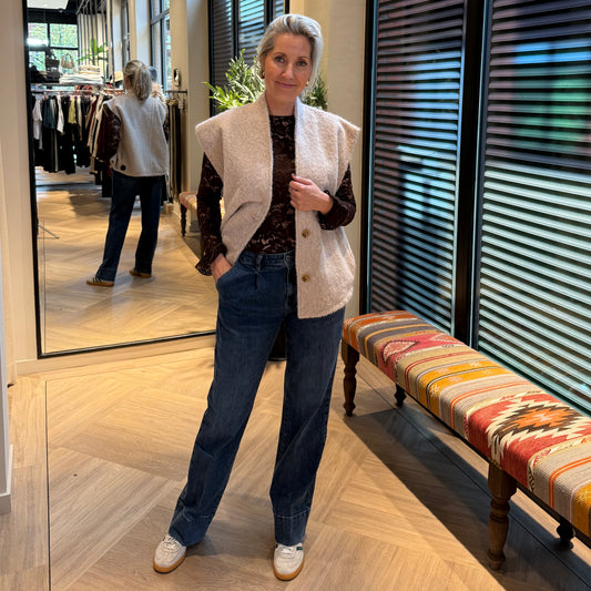 Azzurro Fleece Gilet Beige - Peet kleding