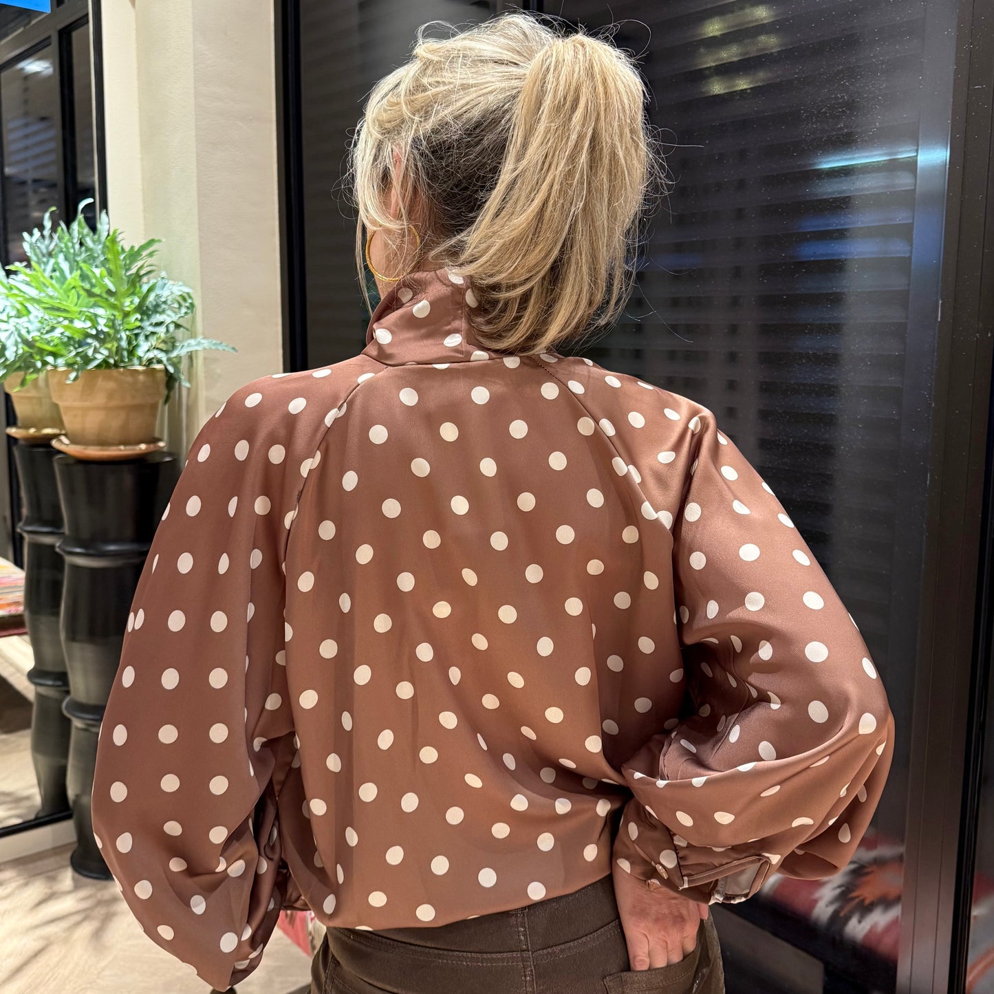 Blouse Dot Print Caramel Wit - Peet kleding