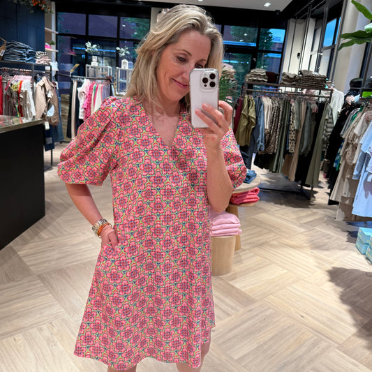 Azzurro Jurk Marly V-Hals Cerise Print