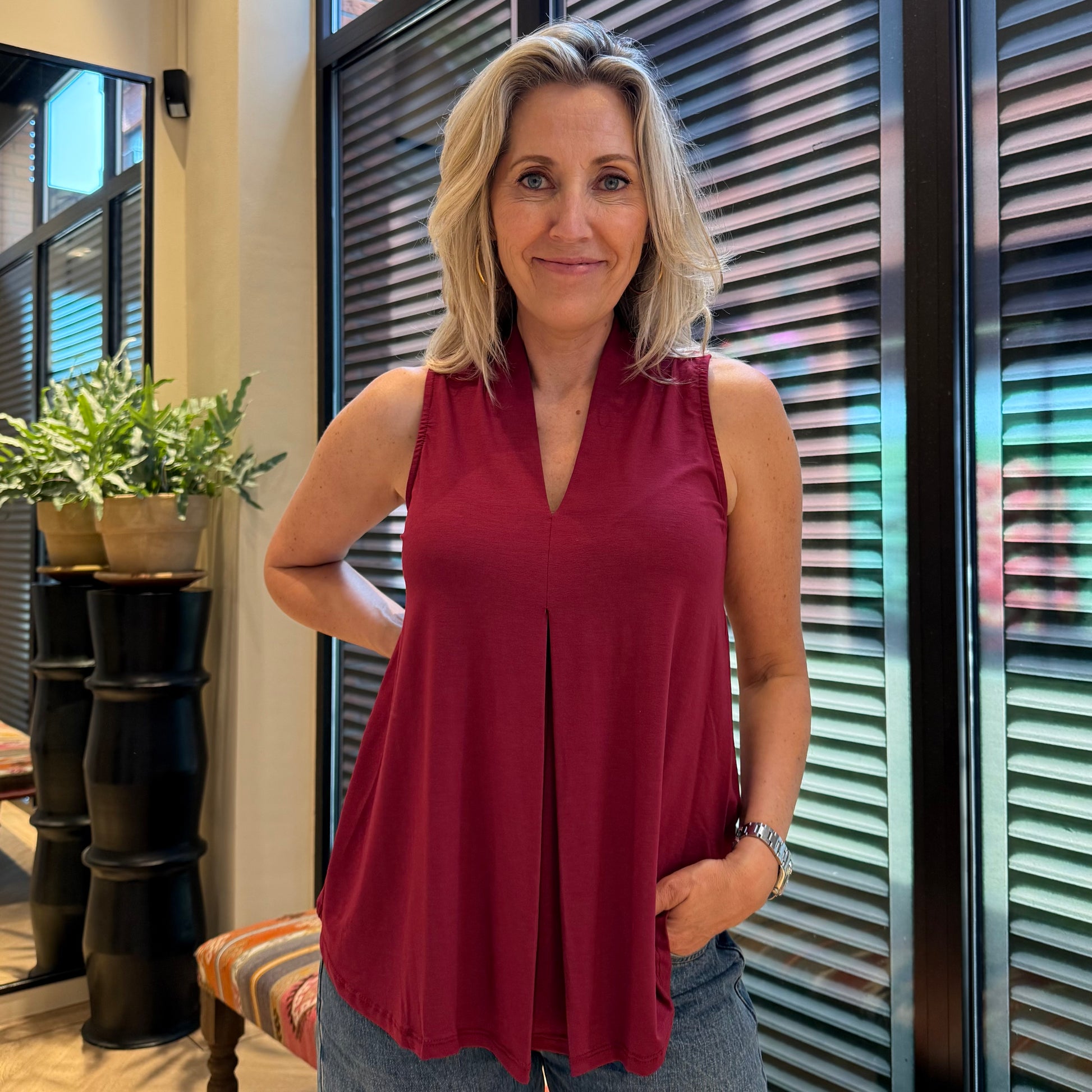 Top V-Hals Leny Bordeaux - Peet kleding