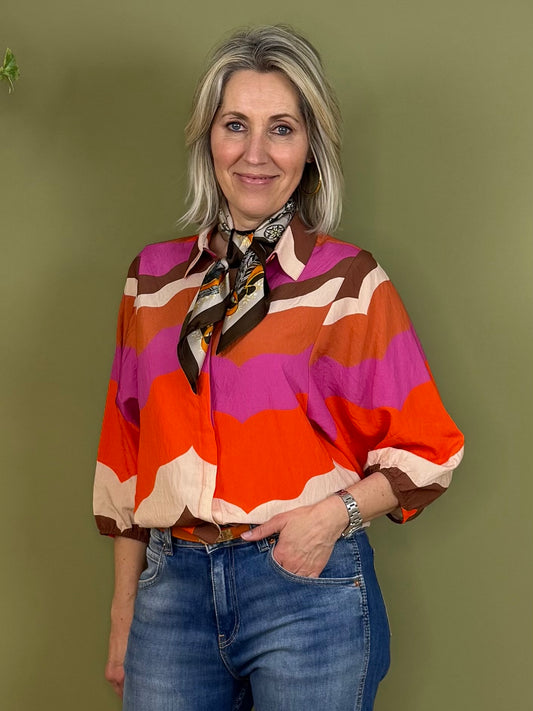 Geisha Blouse Retro Ecru Bruin Cassis - Peet kleding