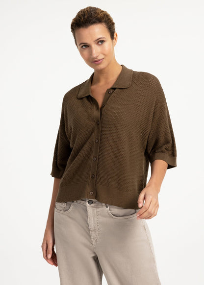 Yaya Vest Opengewerkt Teak Brown - Peet kleding