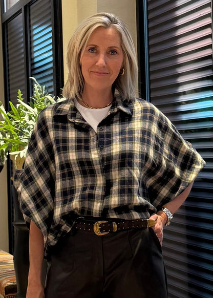 Blouse Ruit Roos Groen Navy - Peet kleding