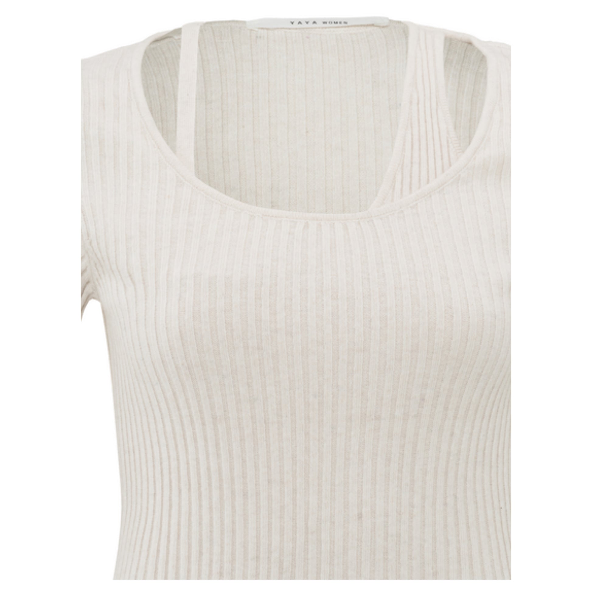 Yaya Knitted Top Korte Mouw Chalk White - Peet kleding