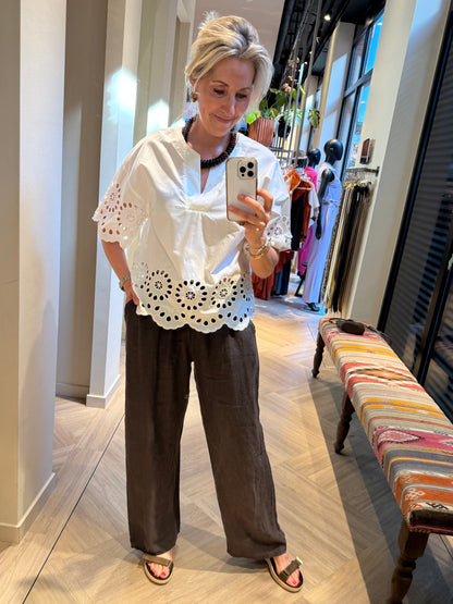 Broek Linnen Fiona Donkerbruin