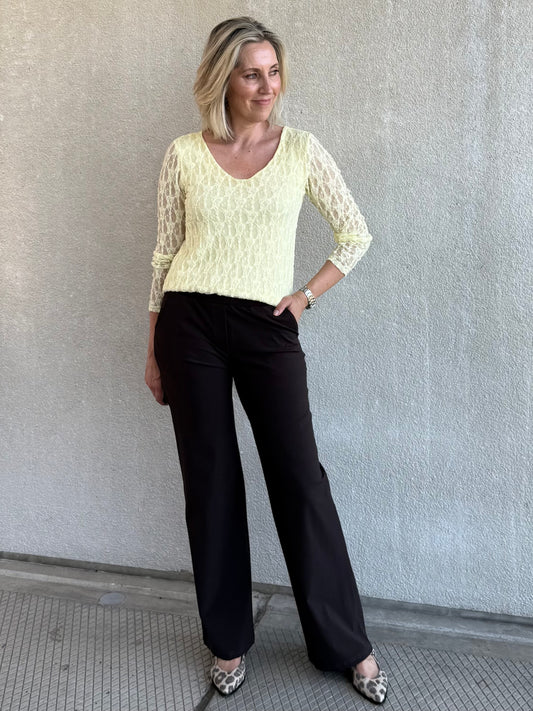 Triple Nine - Kanten Top Lucy Zachtgeel - Peet kleding