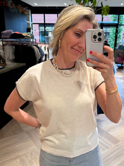 Yaya Trui Korte Mouw Offwhite - Peet kleding