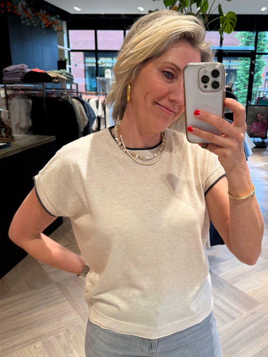 Yaya Trui Korte Mouw Offwhite - Peet kleding