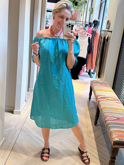 Jurk Maartje Linnen Turquoise