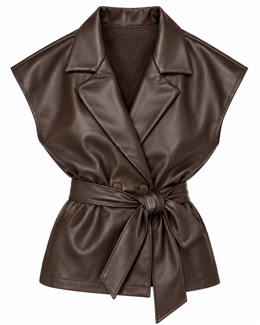 Gilet Sarah Leather Donkerbruin - Peet kleding