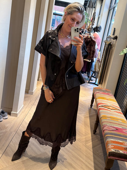 Biker Gilet Khloé PU Donkerbruin - Peet kleding