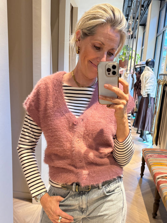 Red Button Vest Sleeveles Fuzzy Mauve - Peet kleding