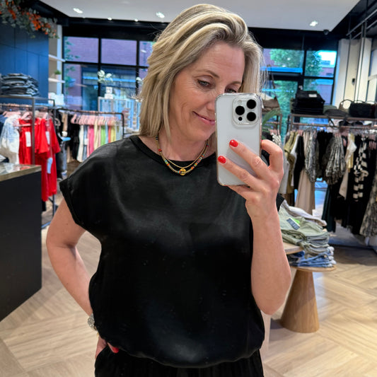 Satin Shirt Marinde Zwart - Peet kleding
