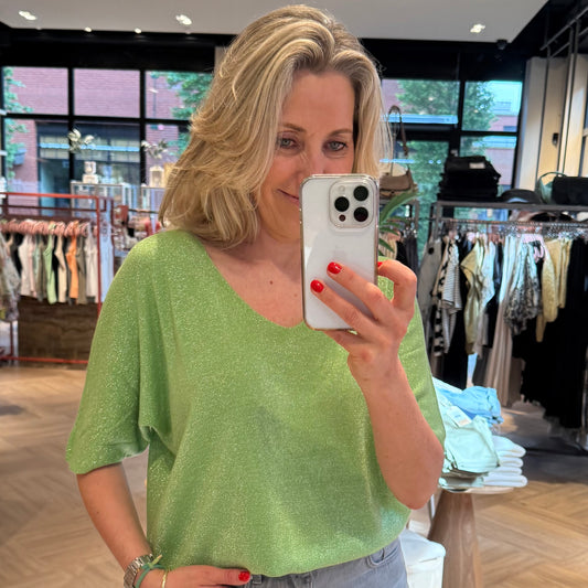 Triple Nine V-Hals Lurex Groen - Peet kleding