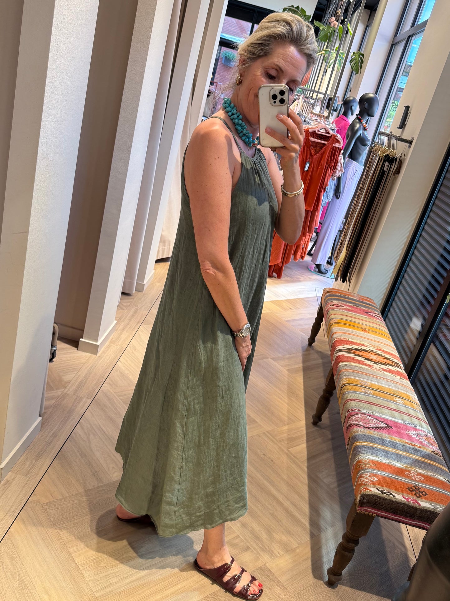 Jurk Marina Linnen Army - Peet kleding