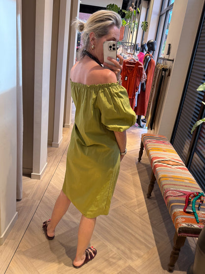 Jurk Claire Offshoulder Groen - Peet kleding
