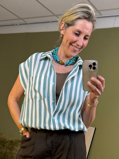 Blouse Boxy Streep Azur - Peet kleding