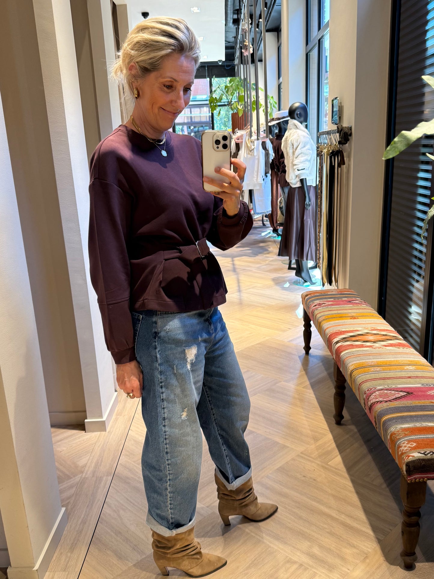 Red Button Sweater Scuba Shakira Burgundy