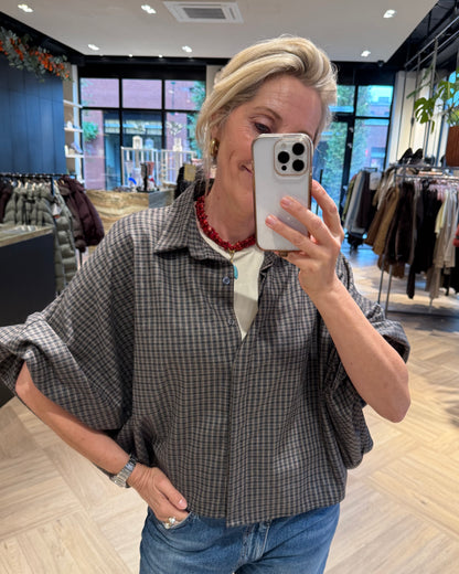 Blouse Roos Kleine Ruit Grijs