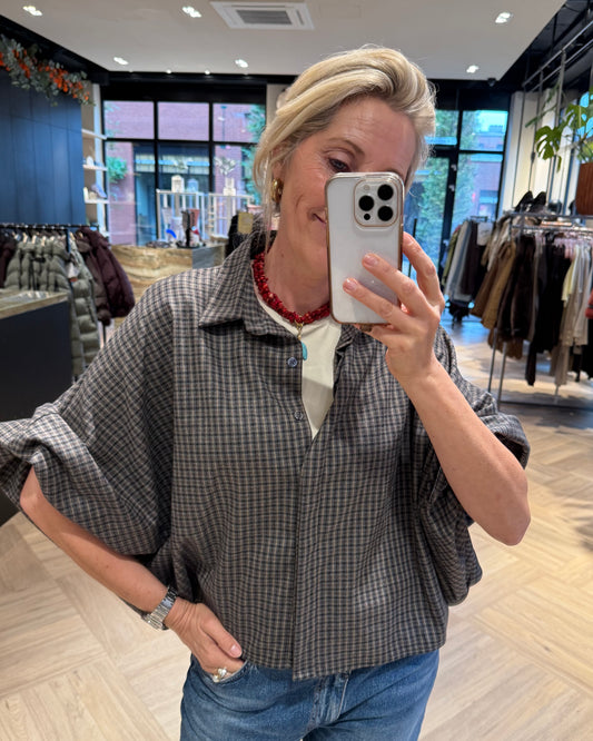 Blouse Roos Kleine Ruit Grijs - Peet kleding