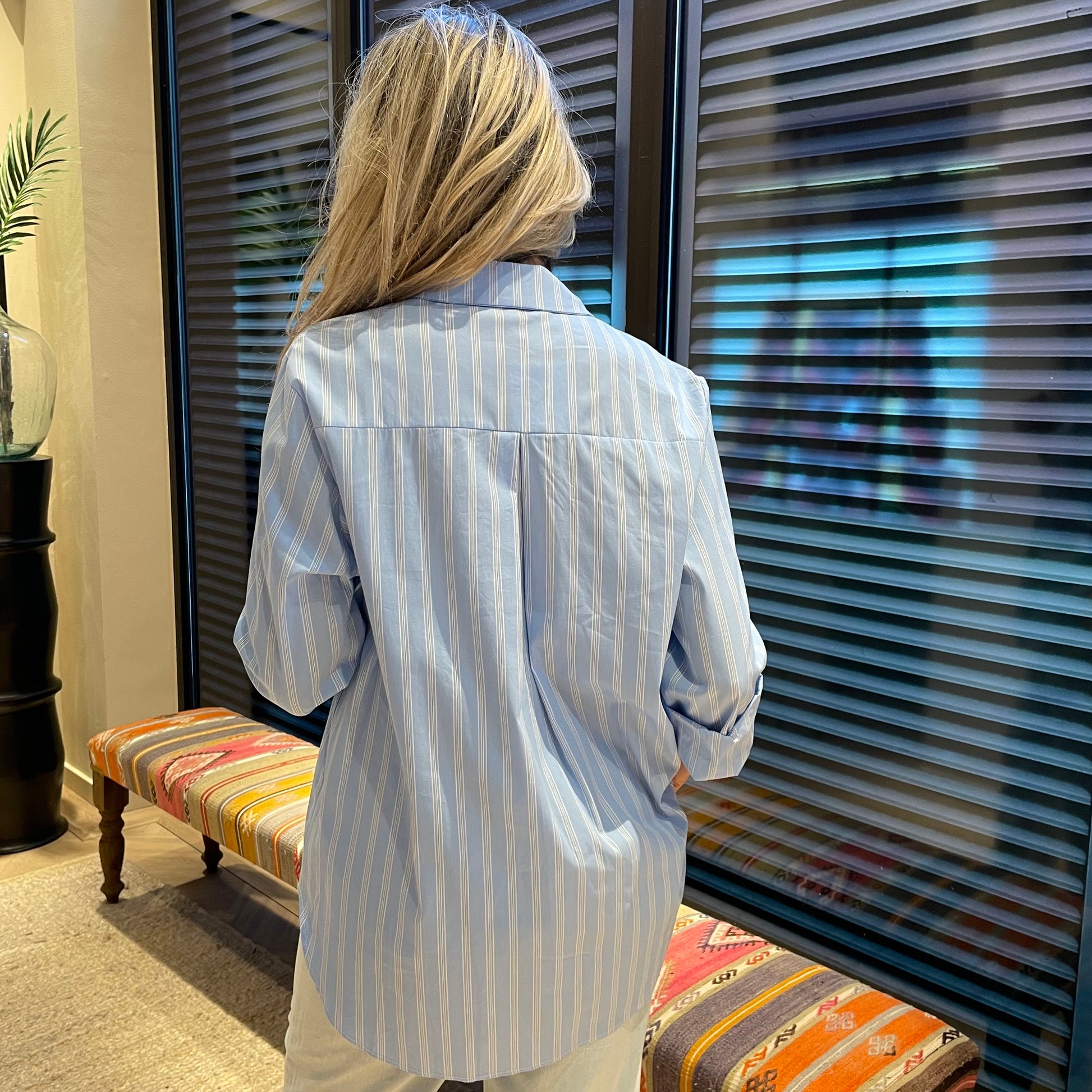 Blouse Anke Streep Blauw - Peet kleding