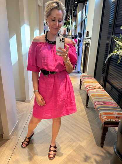 Jurk Maartje Linnen Fuchsia - Peet kleding